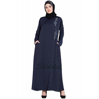 Designer Nida abaya with handwork- Navy Blue